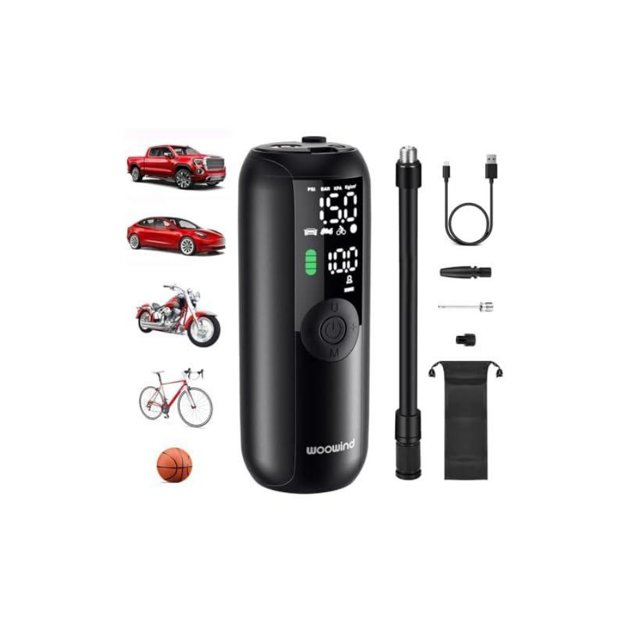woowind lp1 small cordless tyre inflator, lcd, rechargeable battery